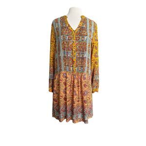 NEW Anthro Tiny Paquerette Pasiley Long Sleeve Relaxed Shift Shirt Dress Medium